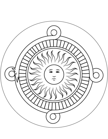 Aztec Calendar Stone Coloring Page